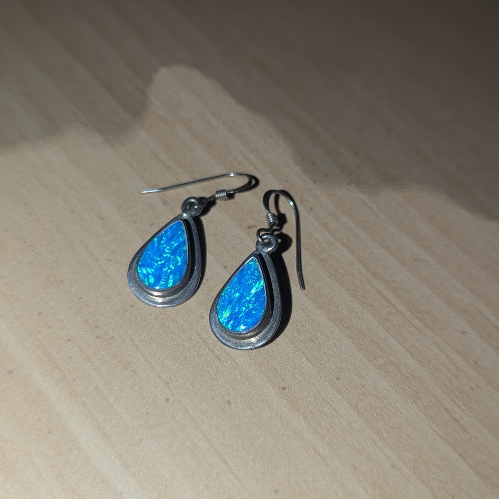 Elegant Blue Fire Opal Teardrop Earrings